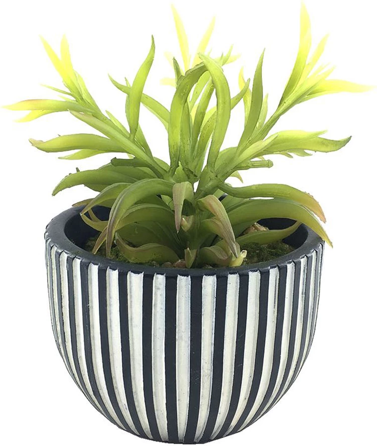 Bimë artificiale LAKHSMI 3, vazo polirezine, 13x13x18.5cm, e zezë, e bardhë, e gjelbër