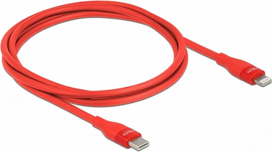 Kabll USB-C në Lightning DeLOCK 1 m, MFi, Fast Charge, e kuqe