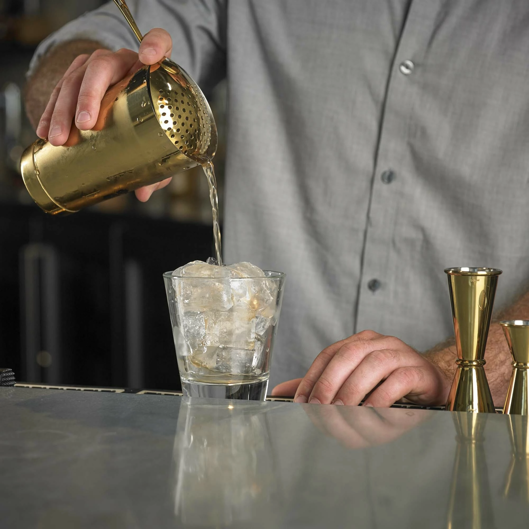 Jigger matës koktejesh, BarFly, Diamond Lattice stil japonez, 30/60 ml, çelik inox 18/8, ari