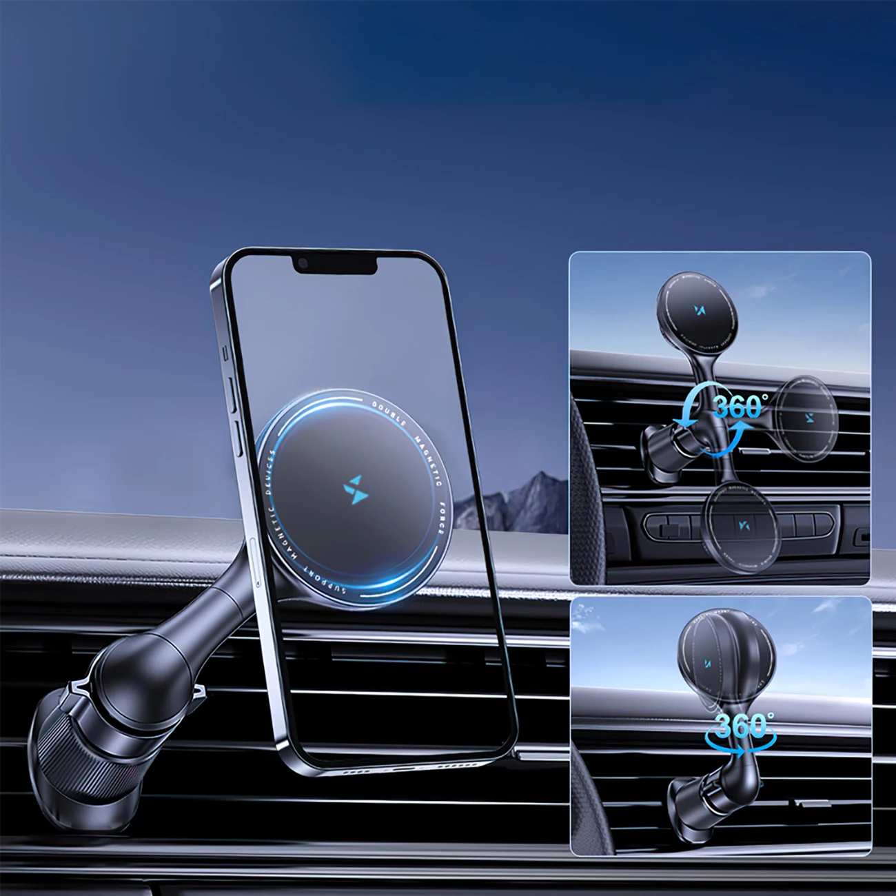 Mbajtës magnetik për veturë Wozinsky WCT5-6S4Y me karikues wireless Qi/MagSafe 15W, i zi