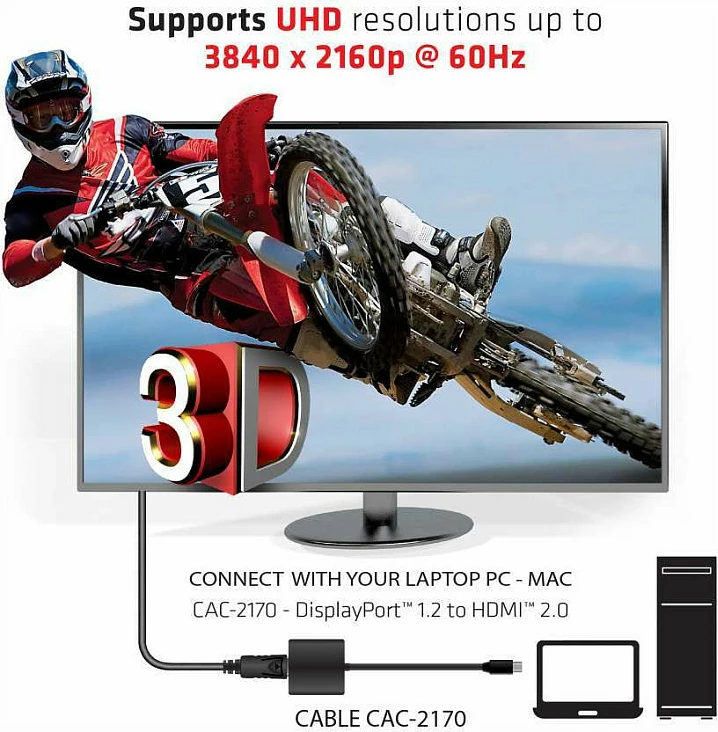 Adapter Club3D Mini DisplayPort në HDMI 2.0, 4K60Hz, i zi