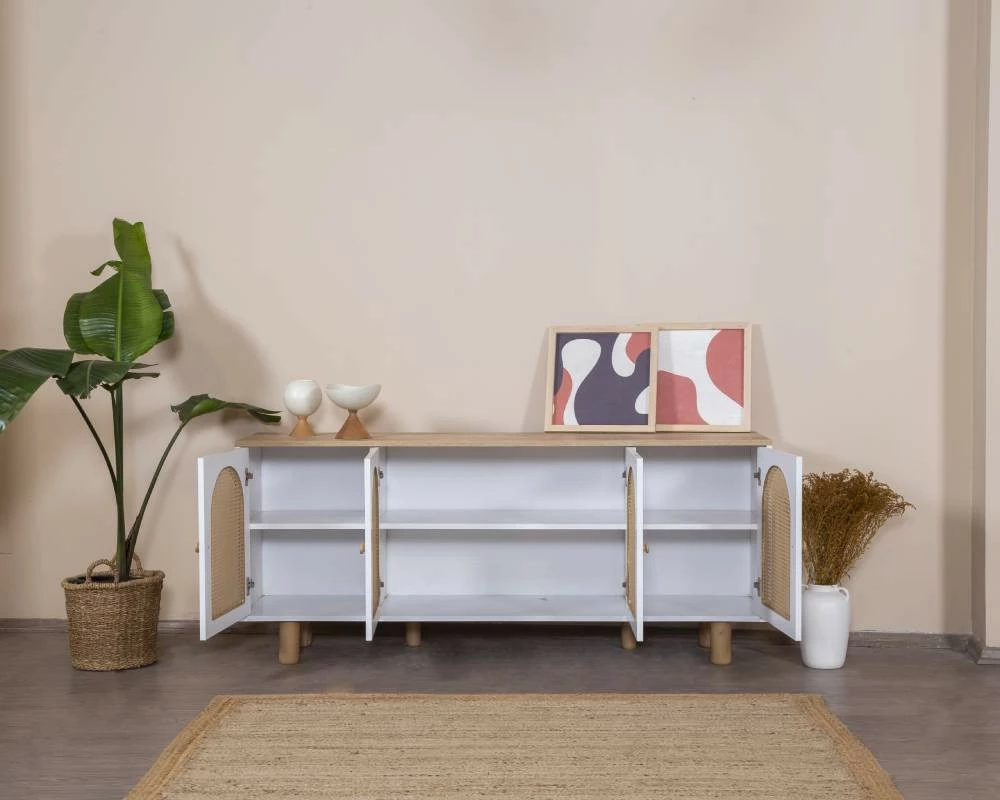 Konsol Skye Decor, bohem, e bardhë dhe lis