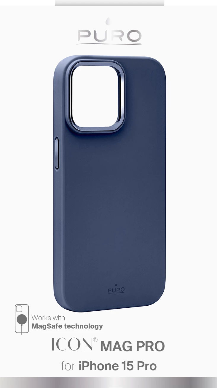 Mbështjellës Puro Icon Mag Pro MagSafe për iPhone 15 Pro, silikon, Blu e errët