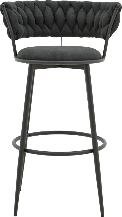 Karrige për bar Alkia, set prej 2 copë, material stof i zi, këmbë metalike të zeza, 50x56x95cm