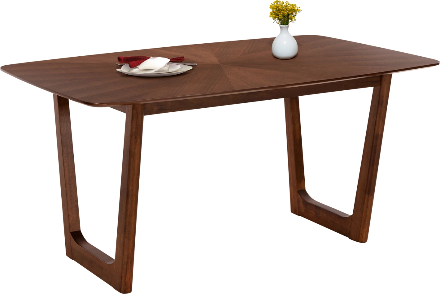 Tavolinë drejtkëndore për ngrënie RINER FH9745 MDF me finiturë arre në stil sunburst 180x90x76H cm