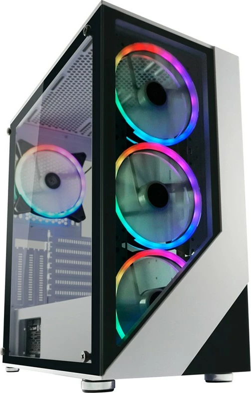 Kasë LC-Power Gaming 803W RGB, Midi Tower, xham i temperuar, e zezë/e bardhë