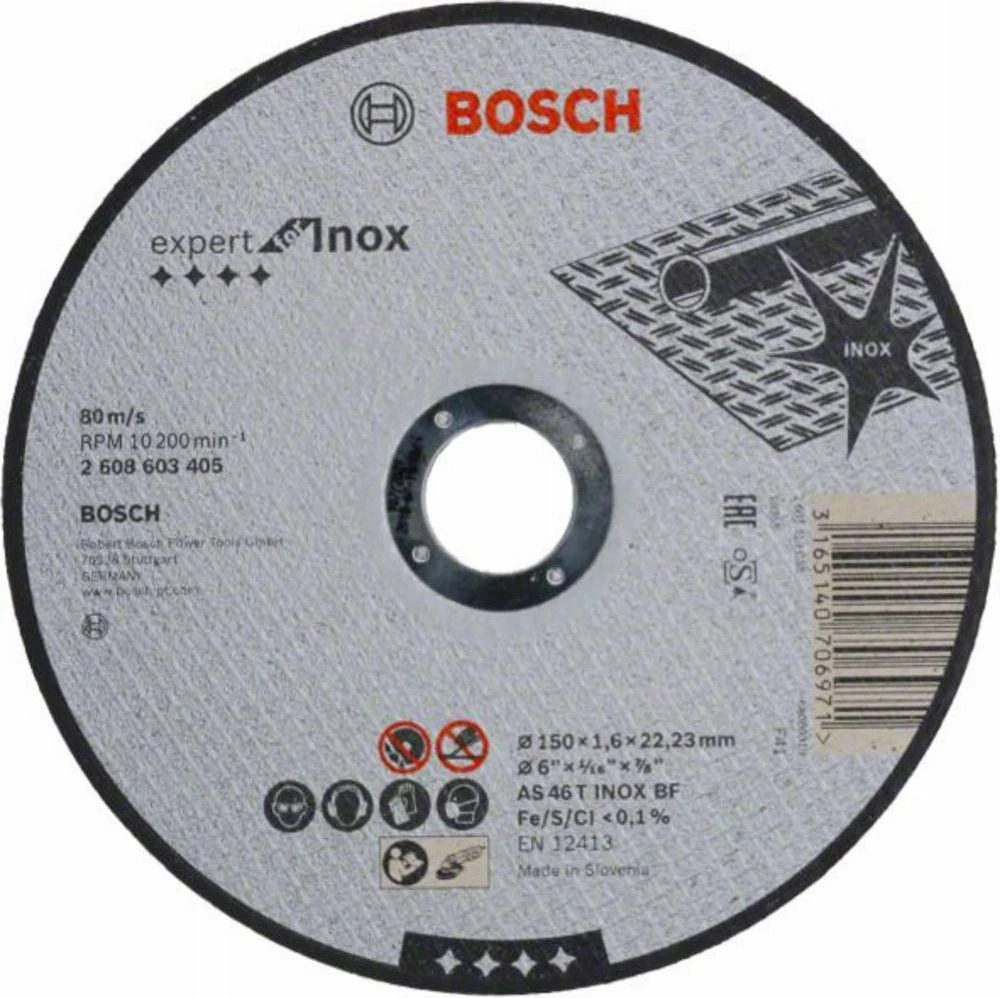 Disk prerës Bosch Expert for Inox 150x1.6mm (22.2mm), paketë 10 copë