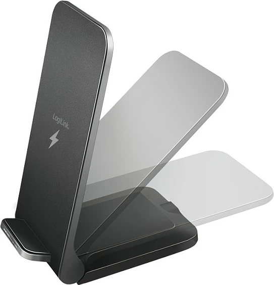 Mbajtëse karikimi wireless LogiLink Wireless Quick Charging Stand, 15 W, twin coil, e zezë