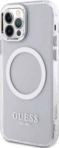 Mbështjellës Guess Metal Outline Magsafe për iPhone 12 / iPhone 12 Pro, argjend