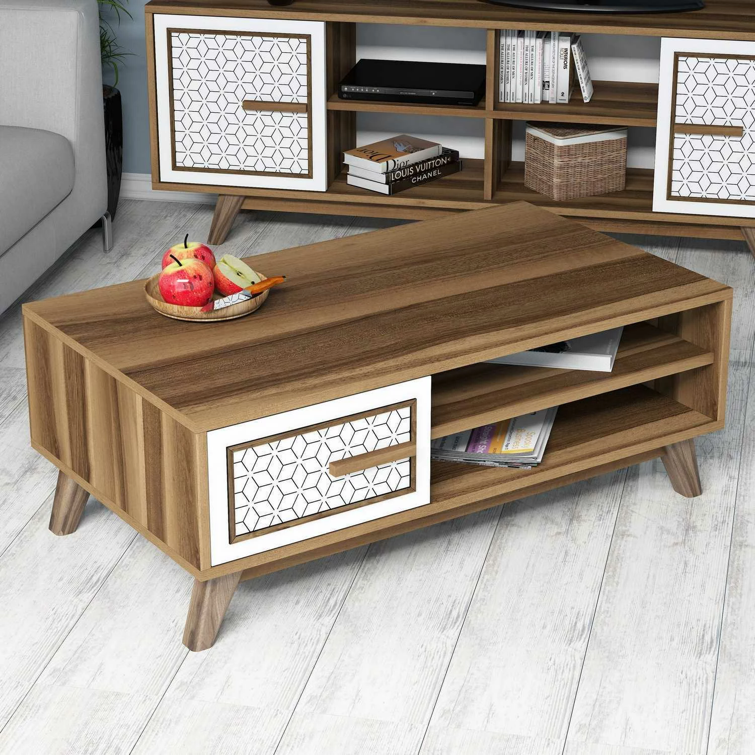 Tavolinë për kafe Skye Decor, Ayla, ngjyrë arre dhe e bardhë