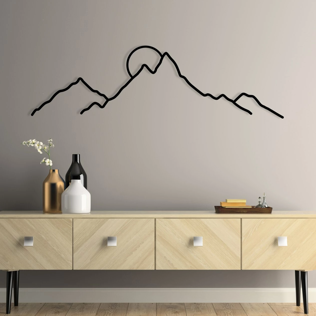 Aksesor dekorativ metalik për mur, Wallity Ayers, ngjyrë e zezë, 100x29cm