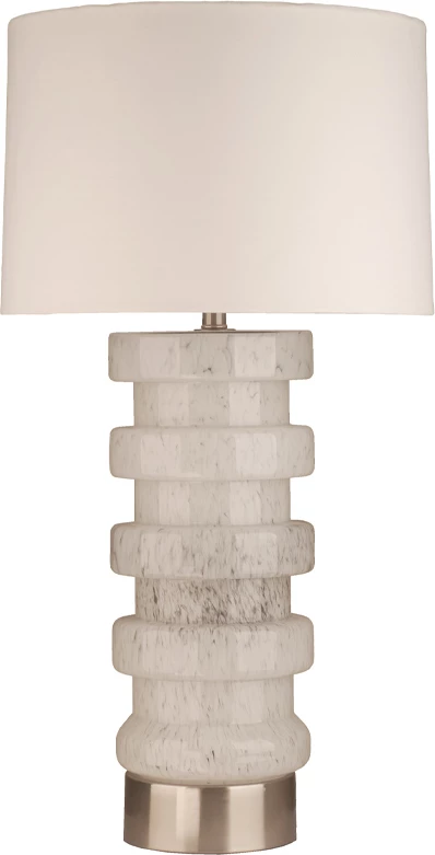 Lampë tavoline SUTTON, xham, gri e bardhë, bazë argjendi, abazhuri prej liri, 46x46x86cm