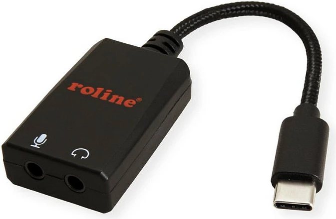 Adapter audio USB-C ROLINE 12.03.3209, 2x 3.5mm (kufje/mikrofon), 0.13 m, i zi