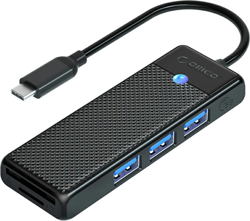 Hub USB Orico PAPW3AT-C3, 3x USB-A 3.0 + lexues SD/microSD, USB-C, kabllo 0.15 m, i zi