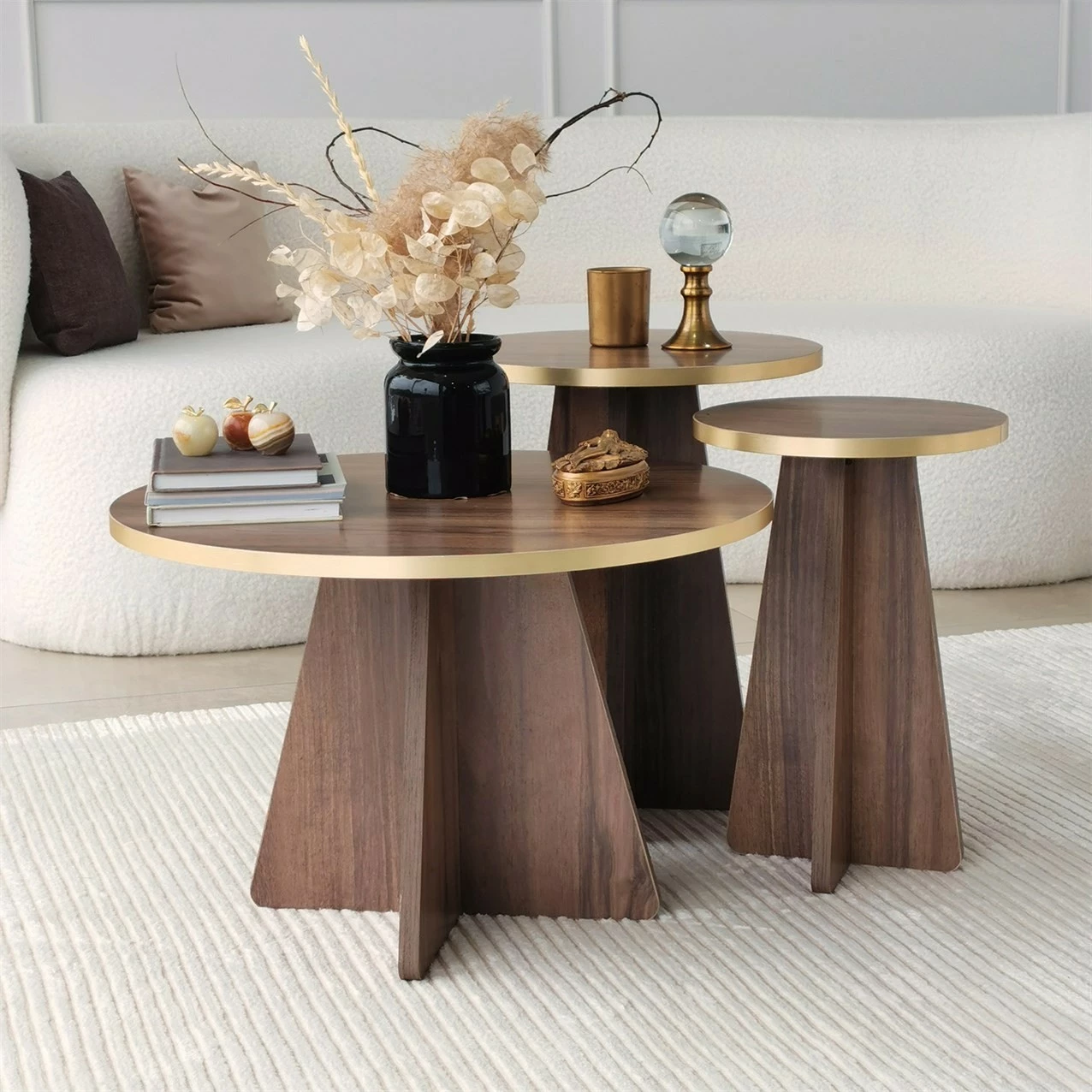 Set tavolinash kafeje Hanah Home, Mushroom 2, ngjyrë ari dhe arre