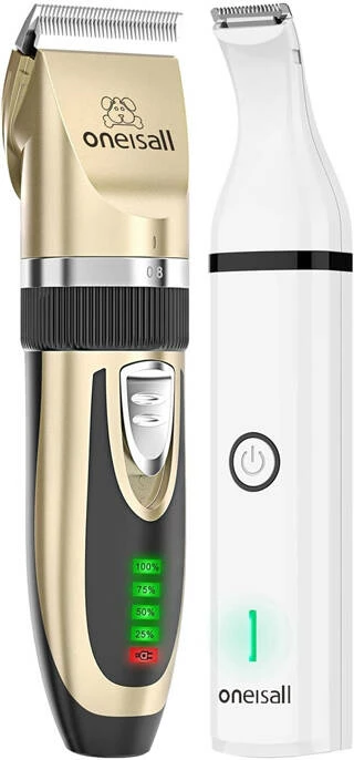 Set qethje për kafshë Oneisall X2 + N5, me trimmer preciz, i artë/bardhë