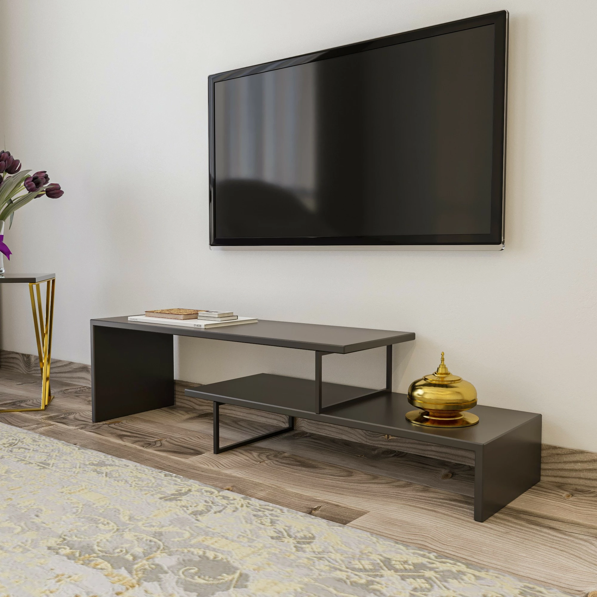 Komodinë TV Hanah Home, Ovit, antracit e zezë