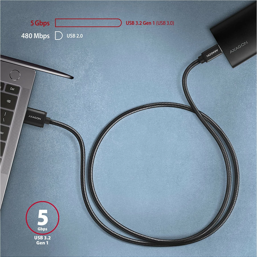 Kabllo USB-C në USB-A Axagon BUCM3-AM10AB, USB 3.2 Gen 1, 1m, e zezë