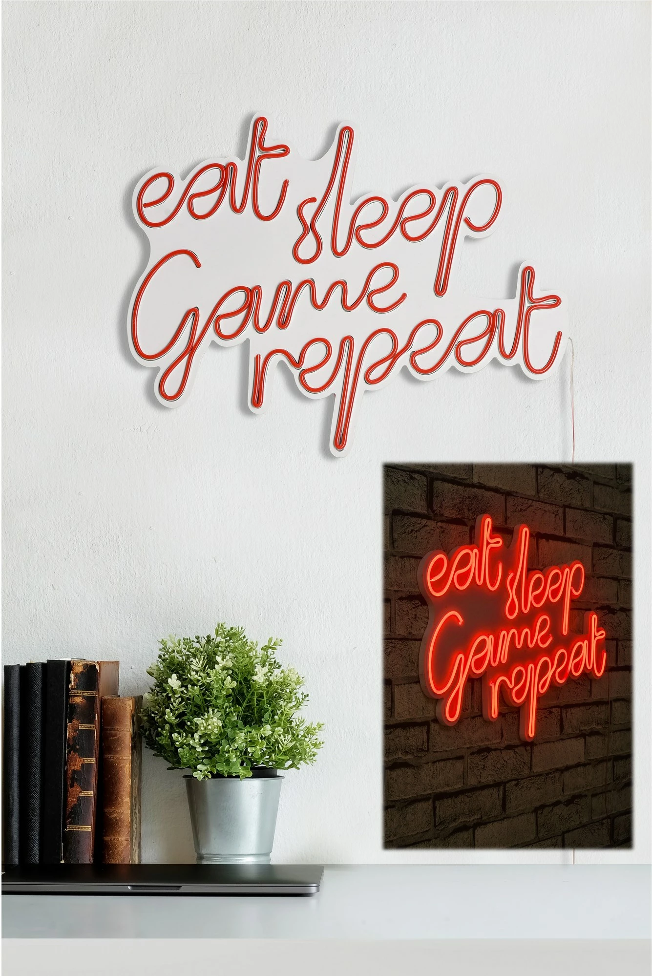 Dritë dekorative LED plastike, e kuqe, eat sleep game repeat