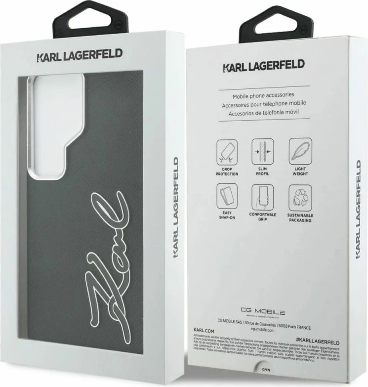 Kapak telefoni Karl Lagerfeld Grained Signature Metal Resin Logo për Samsung Galaxy S26 Ultra, i zi