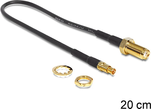 Kabllo adapter DeLOCK SMA femër panel > TS-9 mashkull, 20 cm, e zezë