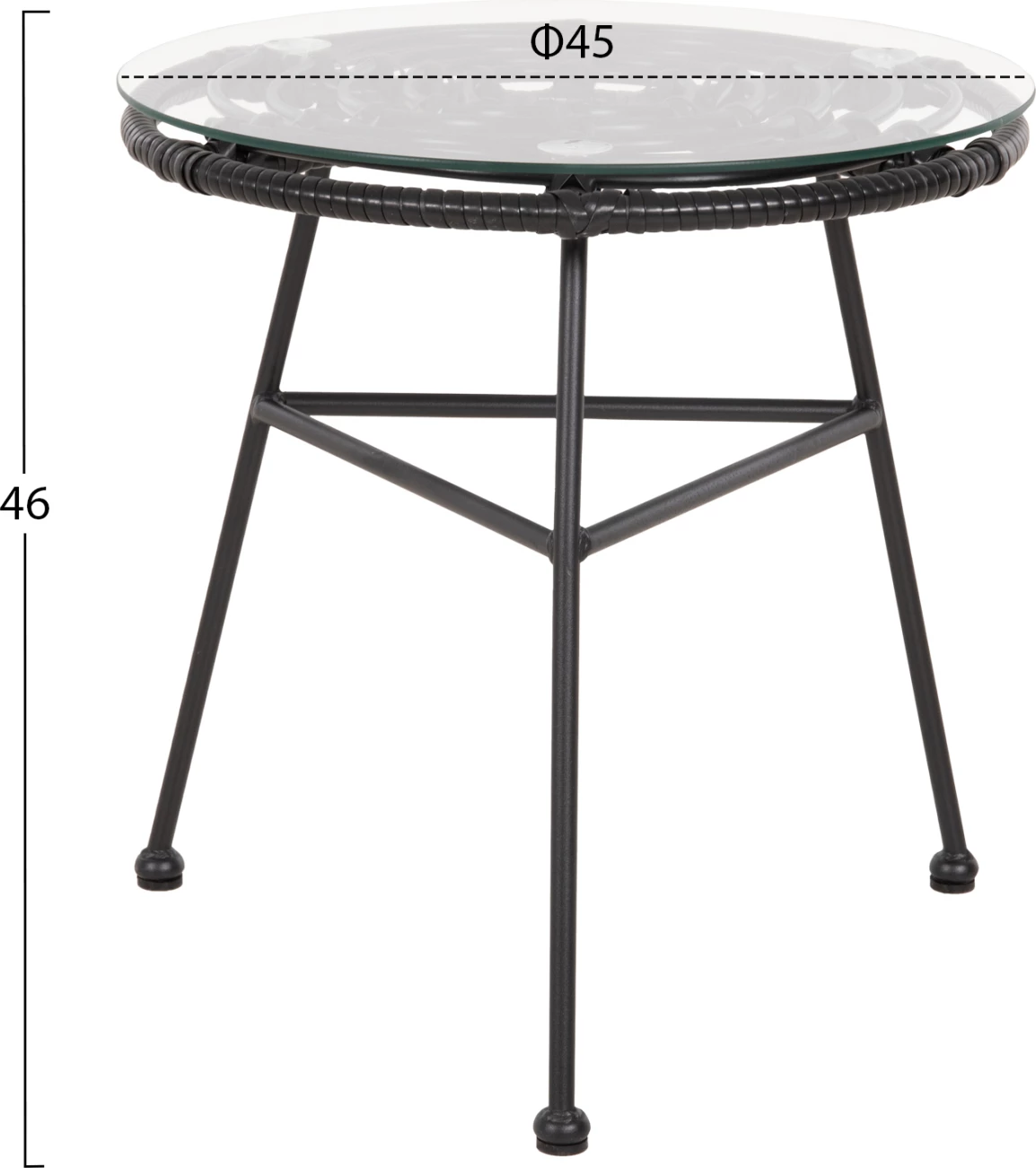 Tavolinë anësore e rrumbullakët, metal i zi, ALLEGRA FH5459.12, thurje e zezë-xham, Φ45x46H cm