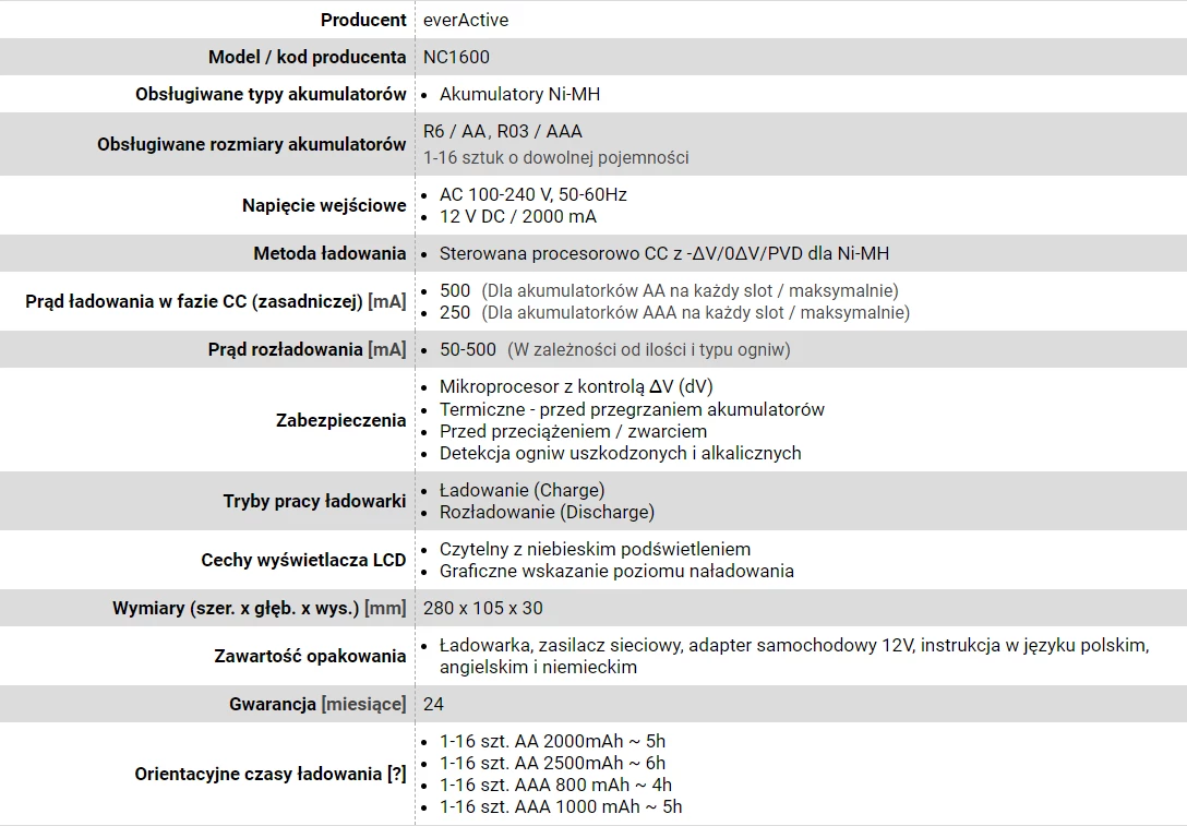 Karikues everActive për bateri, NC-1600, i zi