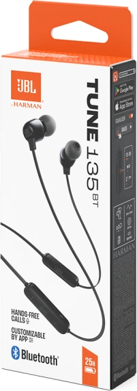 Kufje in-ear pa tela JBL Tune 135BT, Bluetooth 5.4, 25 orë bateri, IPX4, me mikrofon, zi