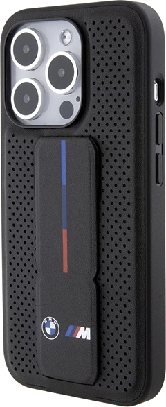Mbështjellës BMW Grip Stand Smooth & Perforated për iPhone 15 Pro, i zi
