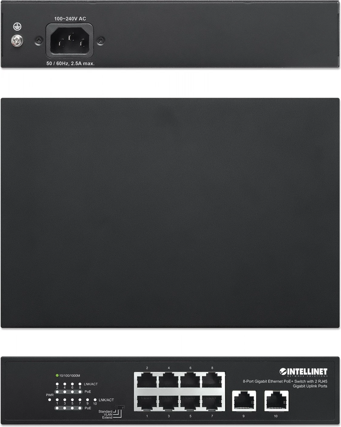 Switch Gigabit Intellinet 561402, 8x RJ45 PoE+, 2x RJ45 Uplink