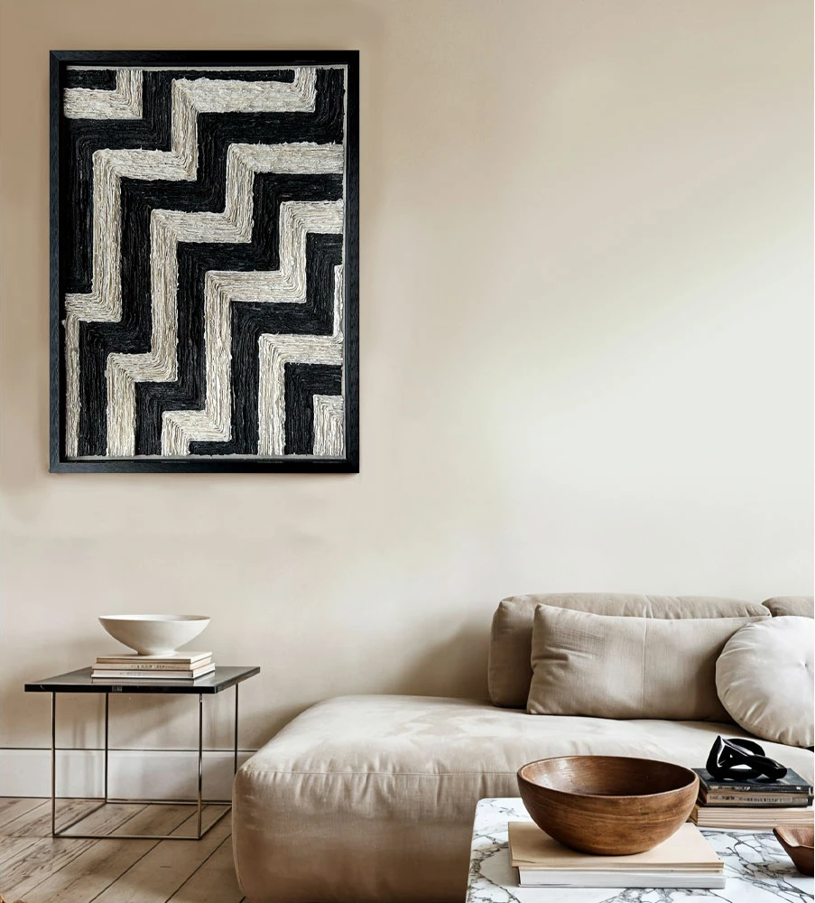 Pikturë dekorative Earth Craft, letër, xham, ngjyrë e zezë dhe bezhë, 80x100x4cm