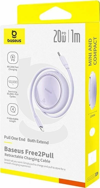 Kabllo USB-C në Lightning Baseus Free2Pull P10364501511-00, PD 20W, 1 m, vjollcë