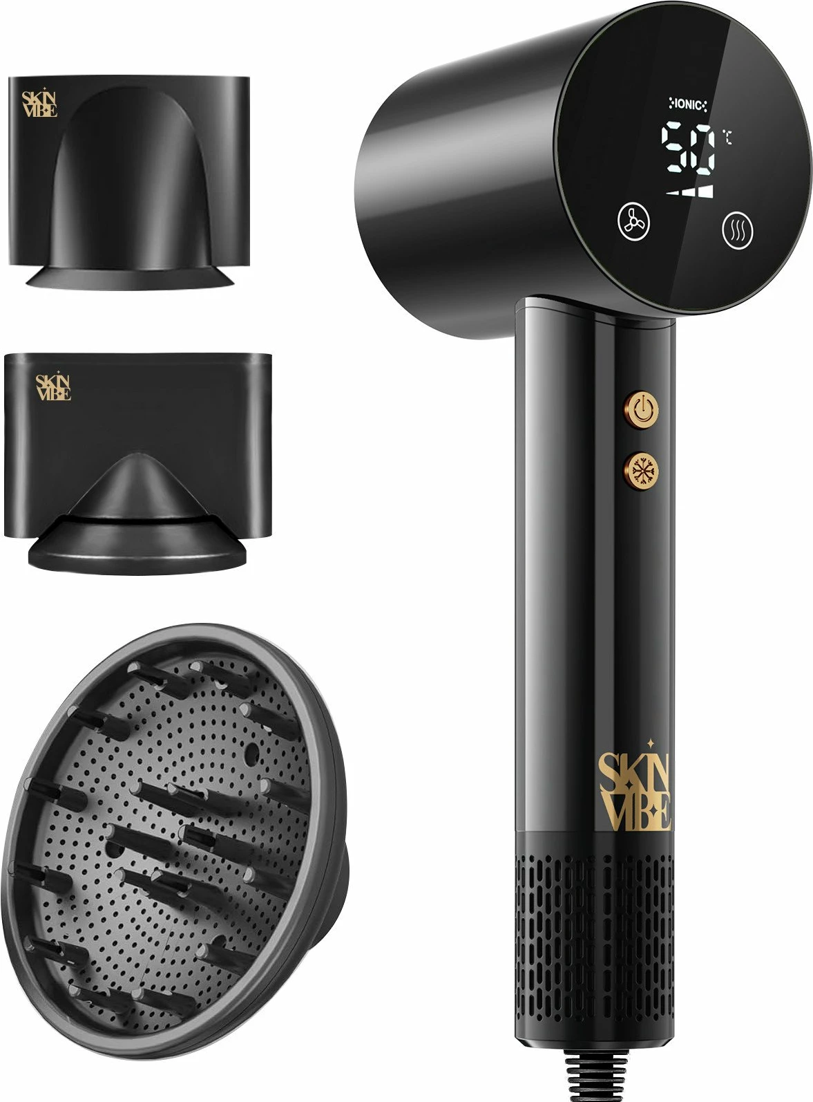 Tharëse flokësh SkinVibe Libra AirLoom SV-002BK 1500W me jonizim dhe cold shot, me 3 aksesorë magnetikë, zi-ari
