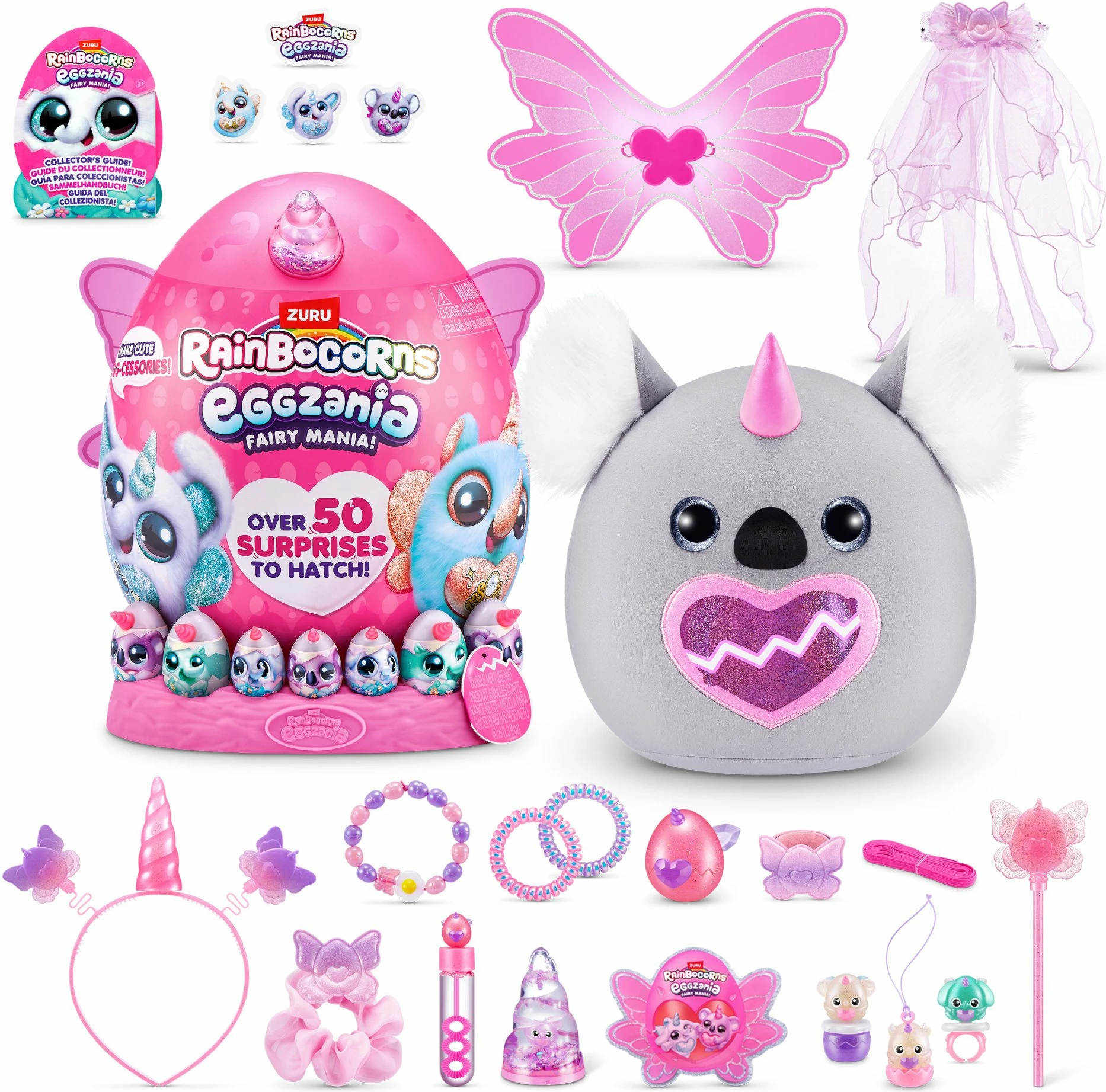 Lodër plush surprizë RAINBOCORNS Eggzania Fairy Mania S1, 50+ surpriza, model i rastësishëm, rozë/gri