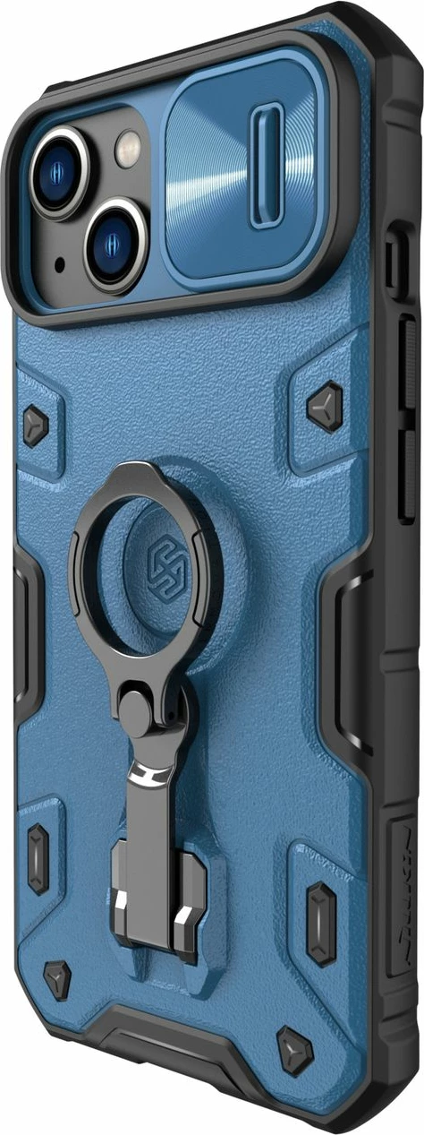 Mbështjellës Nillkin CamShield Armor Pro për iPhone 14 Plus, me kapak kamere, mbajtëse gishti dhe stand, Blu