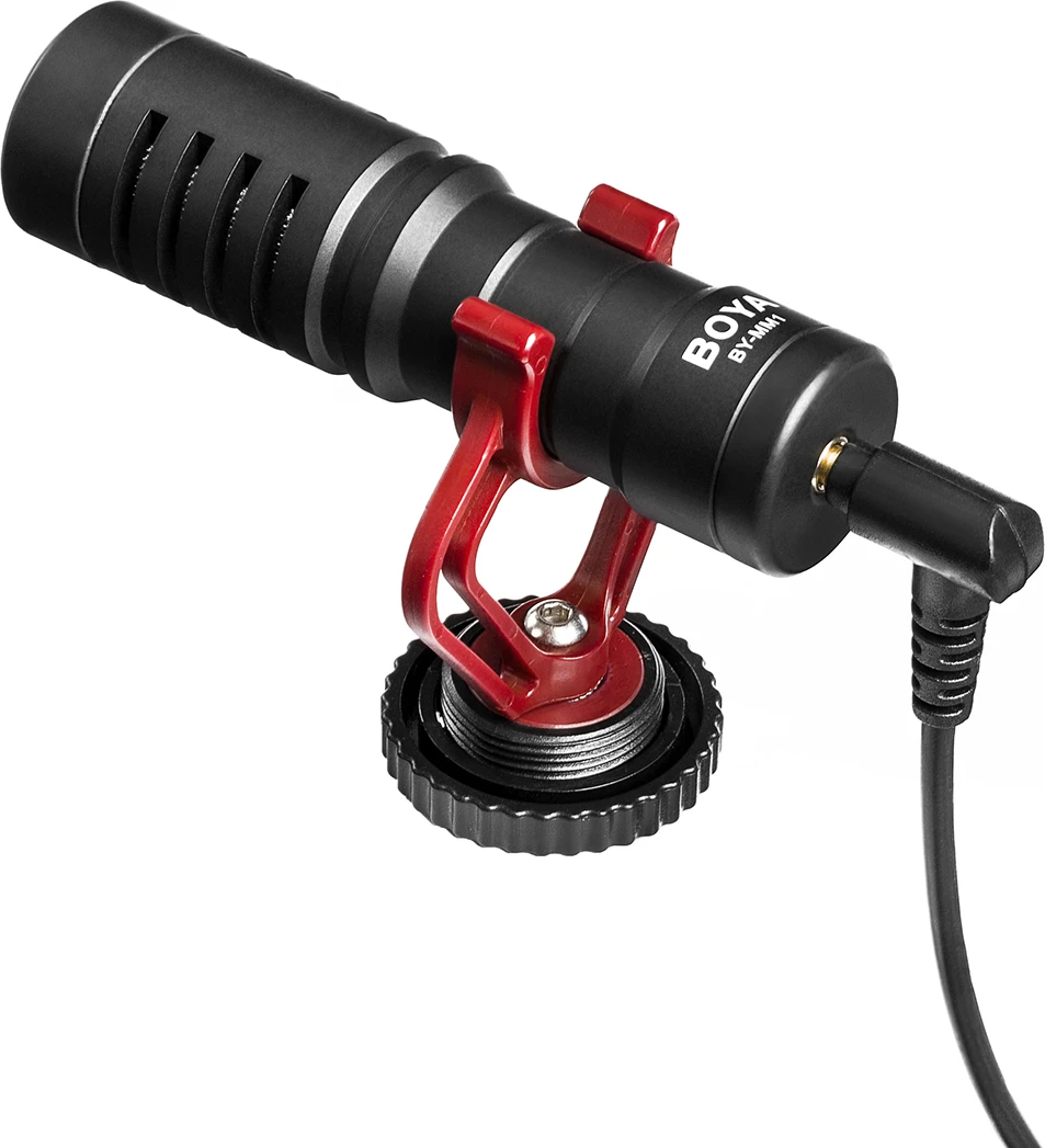 Mikrofon drejtimor BOYA BY-MM1, me kabllo 3.5mm TRS/TRRS, i zi, set me windshield dhe shock mount