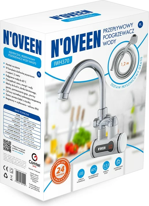 Ngrohës uji rrjedhës NOVEEN IWH370, i bardhë, me kokë dushi