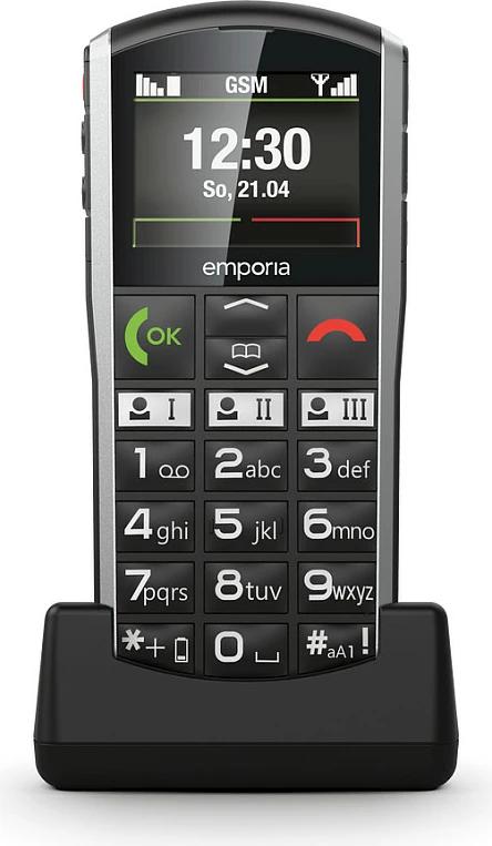 Celular Emporia SIMPLICITY, 2", 2G, butona të mëdhenj, IP54, 1200 mAh, i zi/argjend