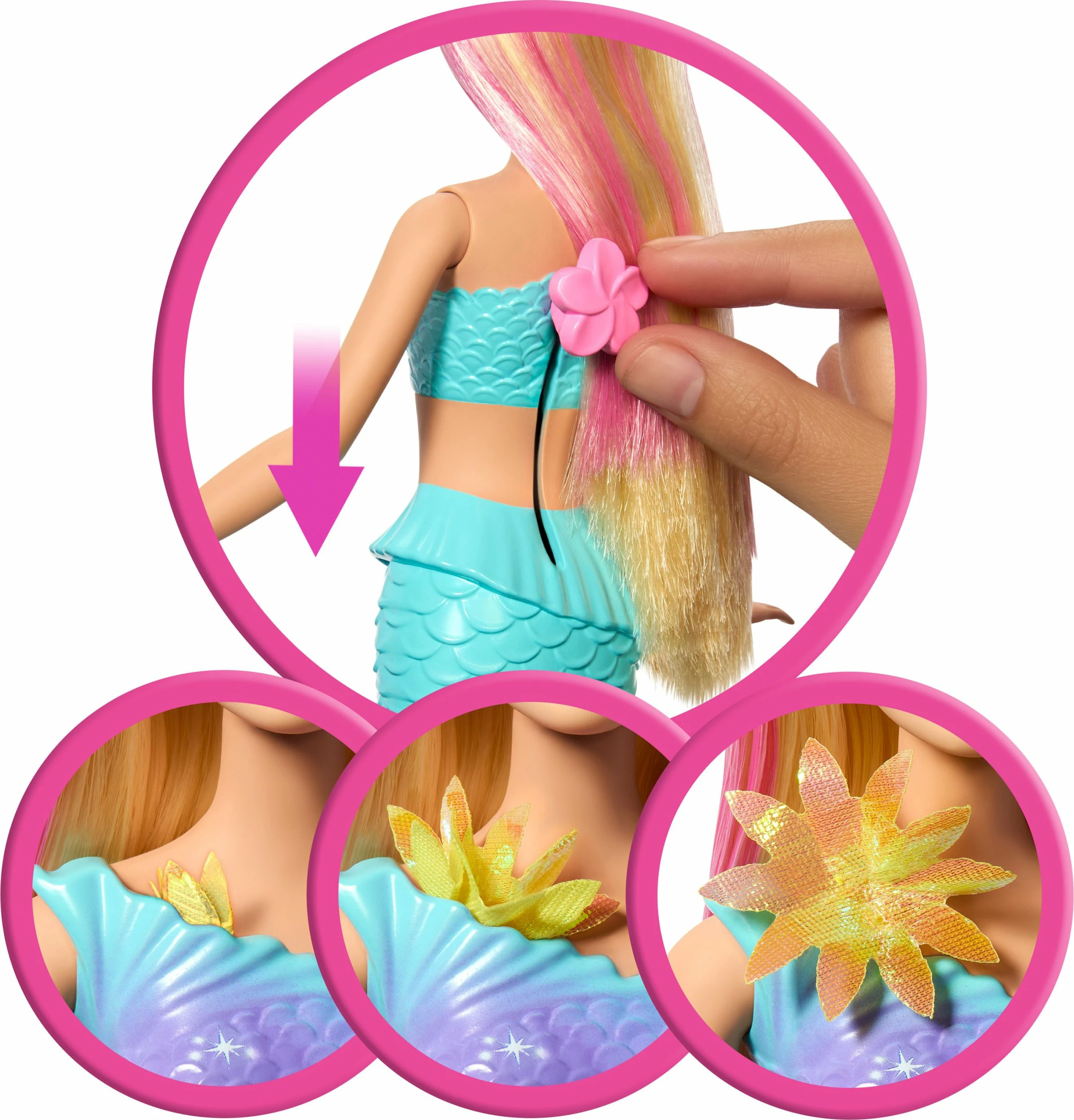 Kukull sirenë Barbie Dreamtopia JDM72 29 cm, lule magjike që çelin, bateri LR44 x3, shumëngjyrëshe, 1 copë