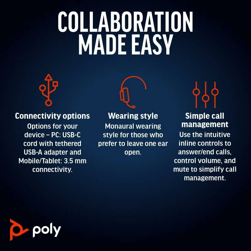Kufje me mikrofon, HP Poly, Blackwire 5210 8X230A6, lidhje me kabëll USB-A/3.5 mm, njëanëshe, e zezë
