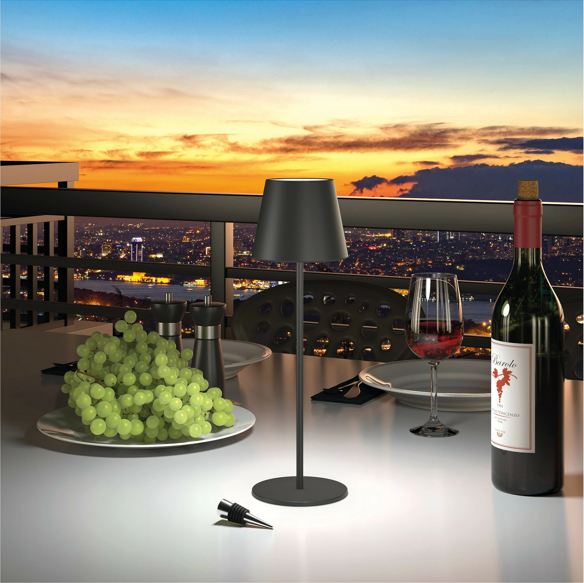 Lampë tavoline LED RealPower TableLight 360, 3W, 200 lm, bateri 1800 mAh, IP44, e zezë