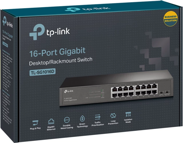 Switch TP-LINK TL-SG1016D V12, 16-port Gigabit 10/100/1000, desktop/rack, zi