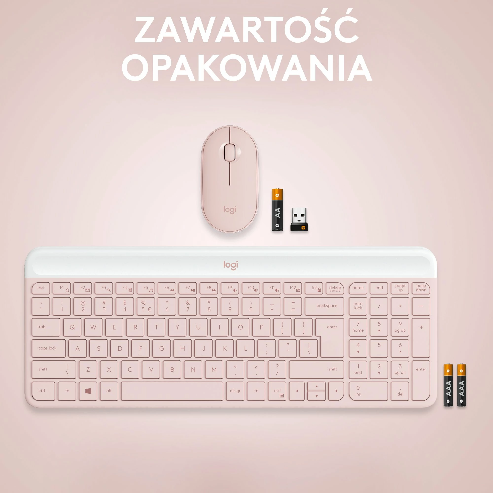 Tastierë + Maus Logitech MK470 Slim Wireless Combo 920-011322, US layout, 2.4GHz me USB receiver, me numpad, roze, set