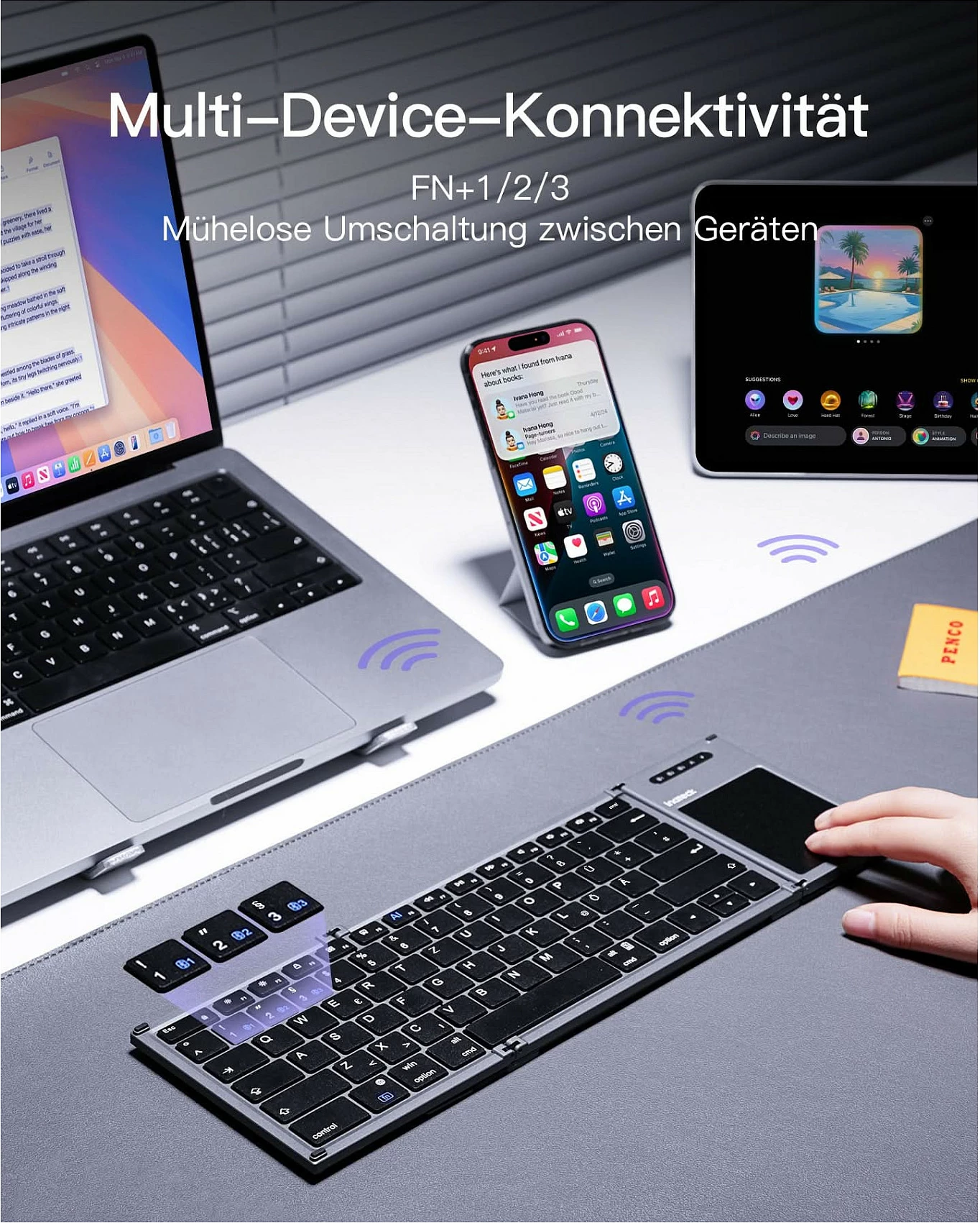 Tastierë për tablet inateck Tablet Keyboard QWERTZ, Bluetooth 5.3, me touchpad, USB-C, e zezë
