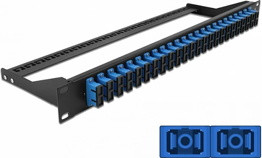 Patch panel fibër optike DeLOCK 19", 24-port SC Duplex, 1U, rack mount, zezë/blu
