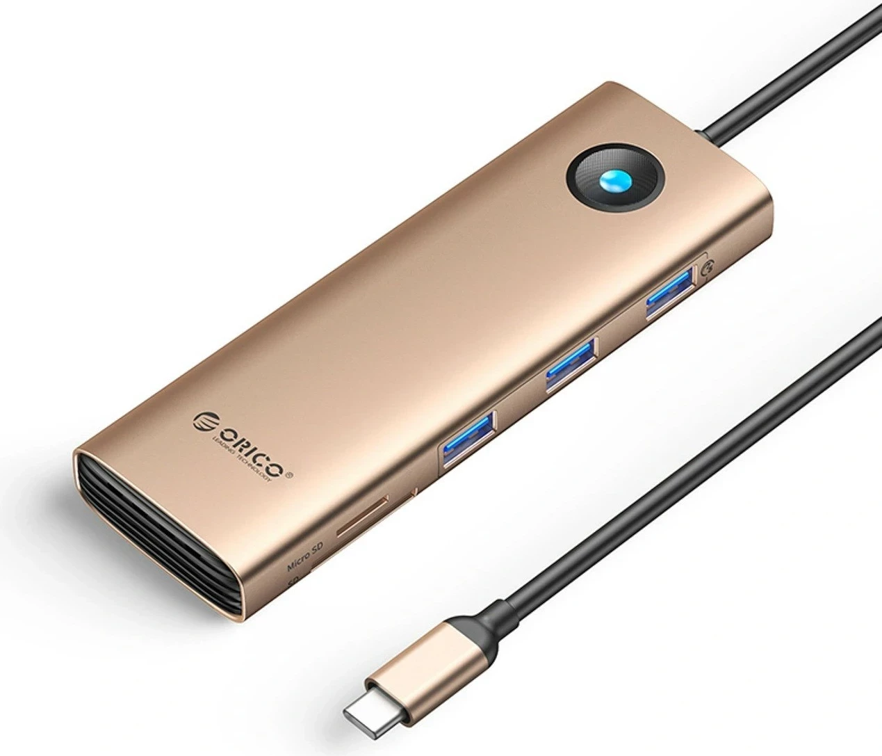 Hub Orico USB-C 9n1, 3x USB-A 3.0, 1x USB-C PD 100W, 1x HDMI 4K 60Hz, 1x VGA 1080P 60Hz, 1x microSD/SD, 1x RJ45 Gigabit Ethernet, verdhë