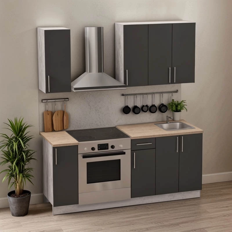 Njësi kuzhine Festa II melamine, ngjyrë gri e errët dhe sipërfaqe tavoline ngjyrë sonoma, 120x60x85cm