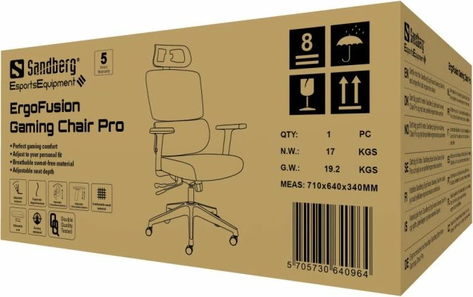 Karrige gaming SANDBERG ErgoFusion Pro 640-96, deri 150 kg, rrjetë e ajrosshme, e zezë