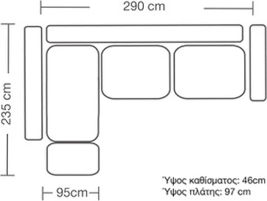 Kënd divani Romantic, kënd i djathtë, stof ciel-krem, 290x235x95cm