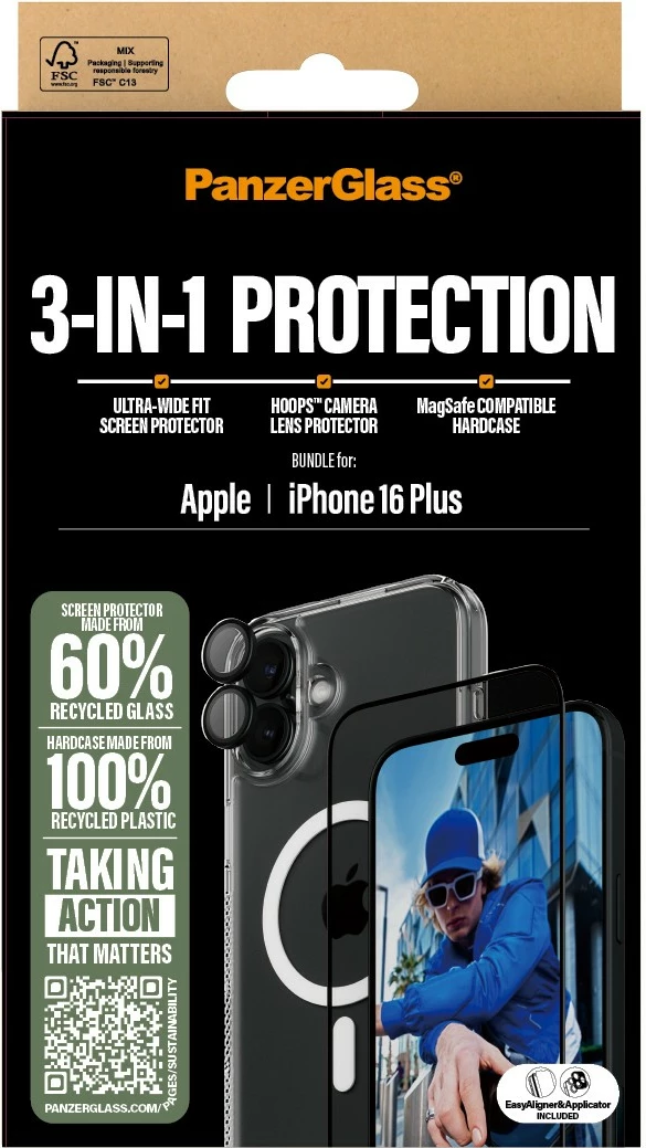 Mbështjellës PanzerGlass për iPhone 16 Plus, 3-në-1, transparent